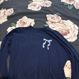 Navy Blue Sweater with Bow Detail